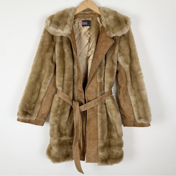 Vintage 70’s Lilli Ann London Leathers Faux Fur Coat With Genuine Leather Trim - Picture 1 of 9